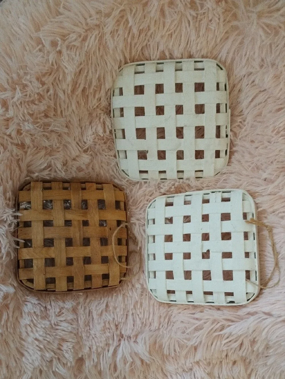 Woven Square Decorative Wall Baskets - White & Brown - Home Accents